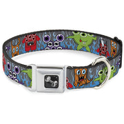 Dog Bone Seatbelt Buckle Collar - Cute Monsters Gray/Flame Blue