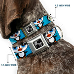 Dog Bone Seatbelt Buckle Collar - Cute Penguins Blue Bubbles