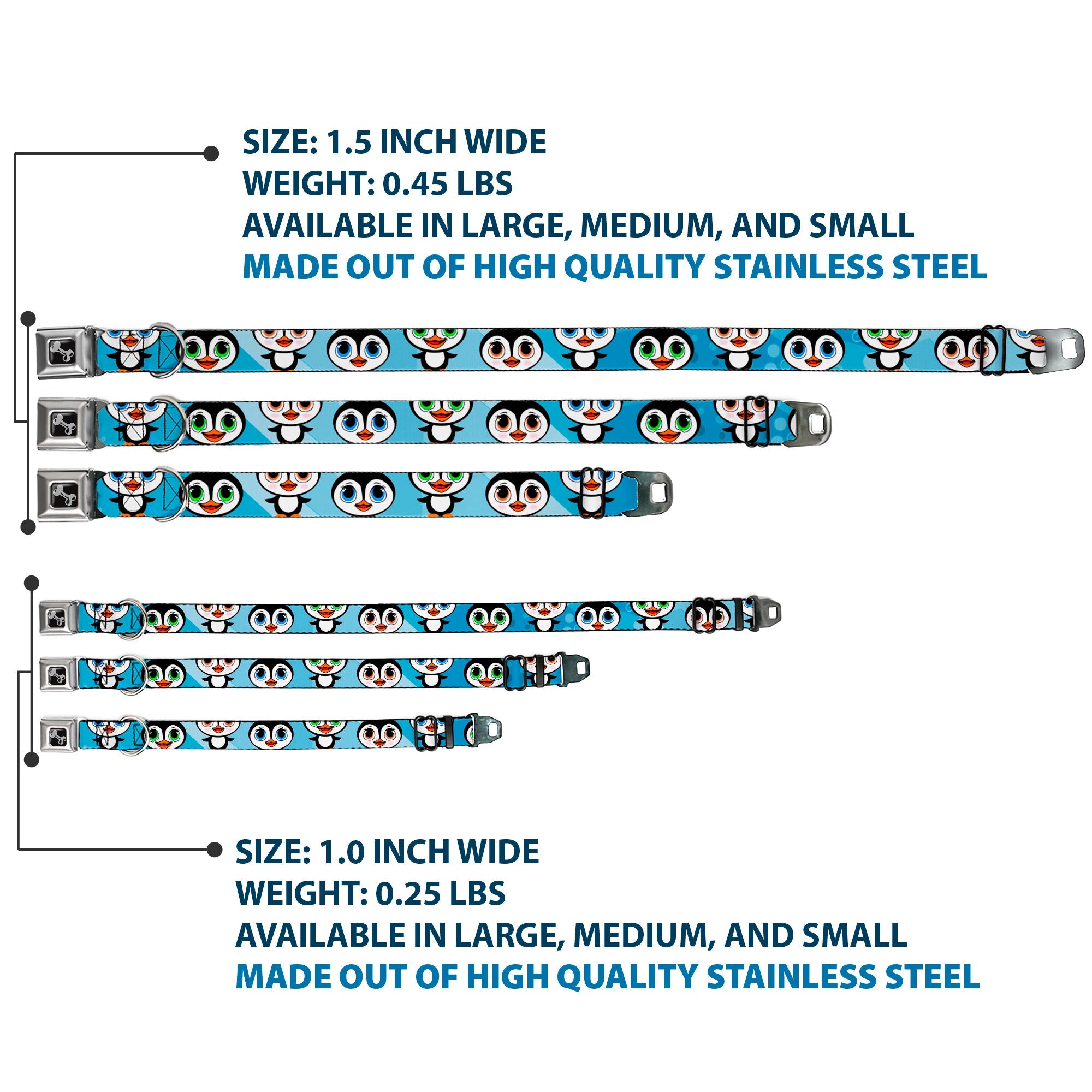 Dog Bone Seatbelt Buckle Collar - Cute Penguins Blue Bubbles