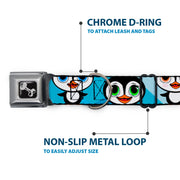 Dog Bone Seatbelt Buckle Collar - Cute Penguins Blue Bubbles