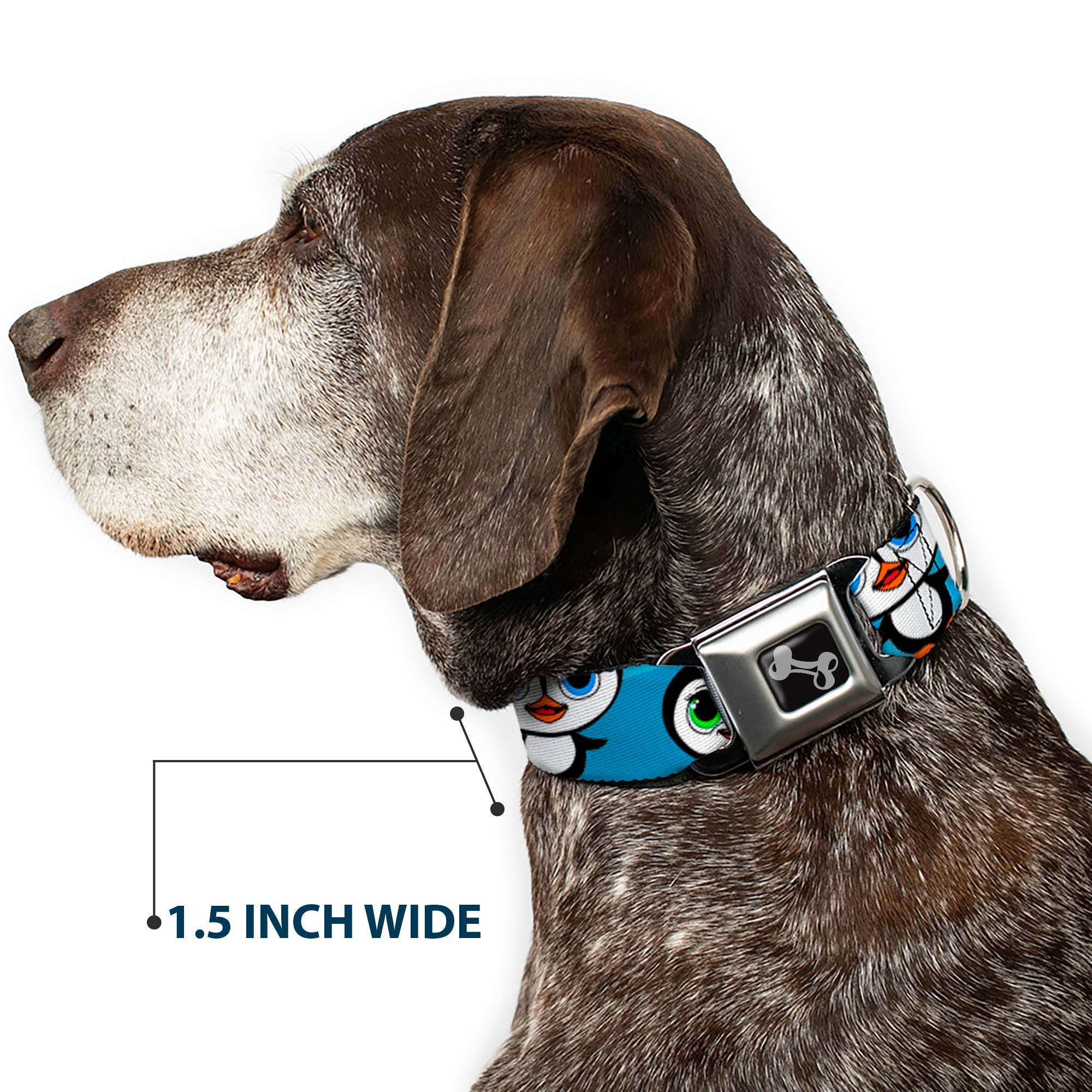 Dog Bone Seatbelt Buckle Collar - Cute Penguins Blue Bubbles