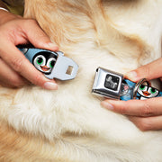 Dog Bone Seatbelt Buckle Collar - Cute Penguins Blue Bubbles