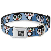 Dog Bone Seatbelt Buckle Collar - Cute Penguins Blue Bubbles