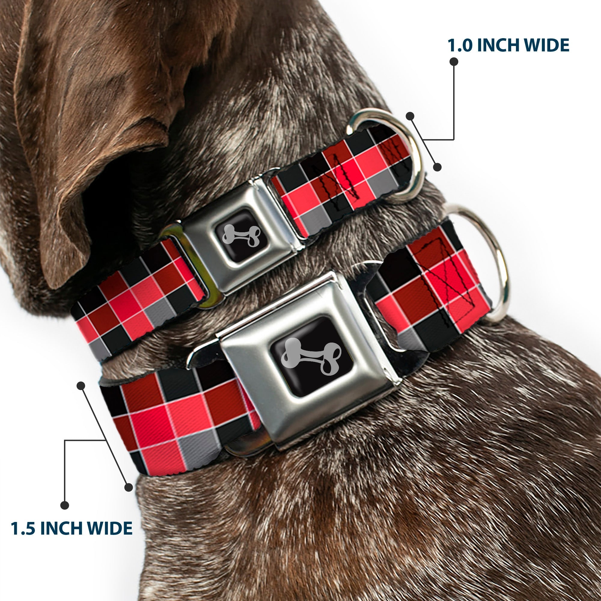 Dog Bone Seatbelt Buckle Collar - Checker Mosaic Red