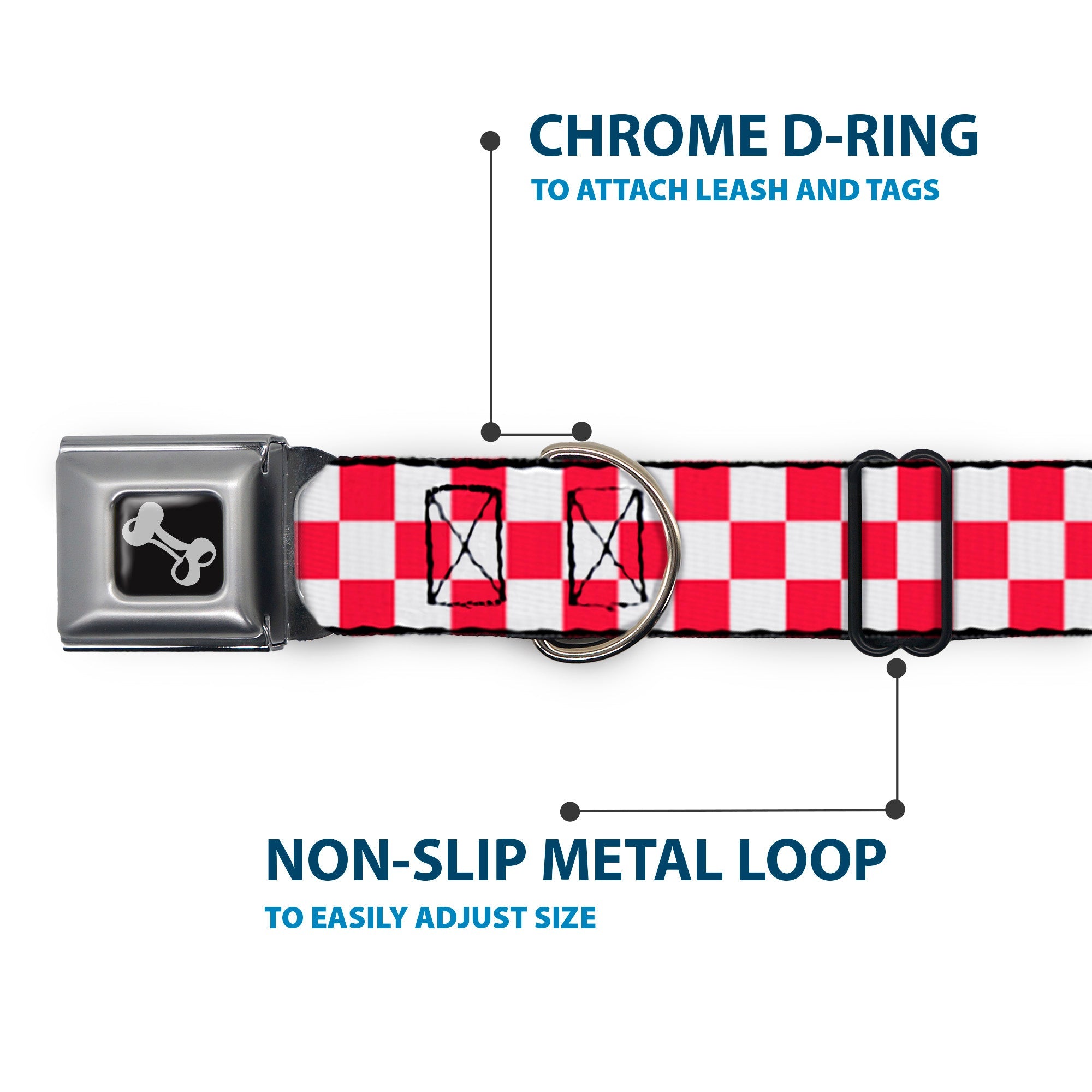 Dog Bone Seatbelt Buckle Collar - Checker Crimson/White