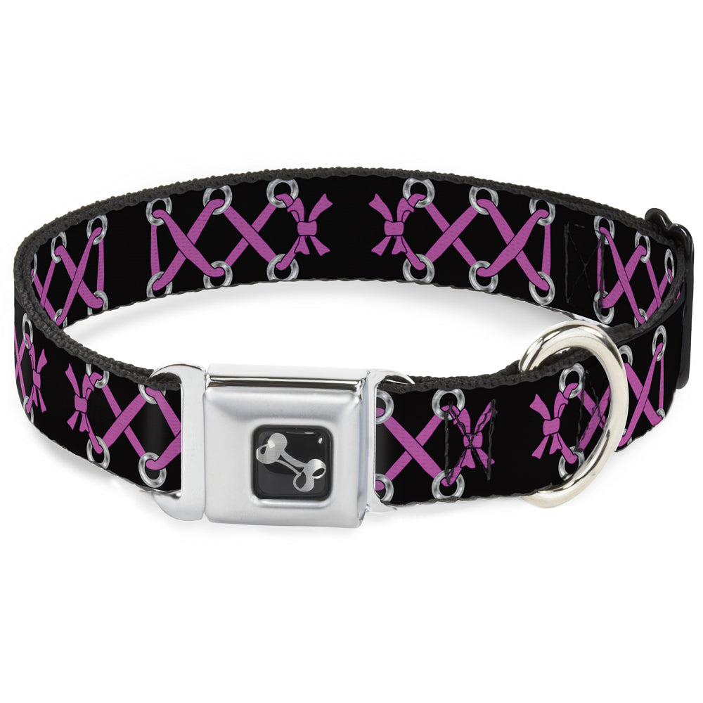 Dog Bone Seatbelt Buckle Collar - Corset Lace Up Black/Fuchsia