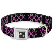 Dog Bone Seatbelt Buckle Collar - Corset Lace Up Black/Fuchsia