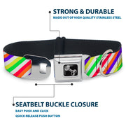 Dog Bone Seatbelt Buckle Collar - Diagonal Stripes White/Multi Neon