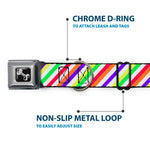 Dog Bone Seatbelt Buckle Collar - Diagonal Stripes White/Multi Neon