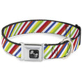 Load image into Gallery viewer, Dog Bone Seatbelt Buckle Collar - Diagonal Stripes White/Multi Neon
