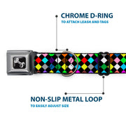 Dog Bone Seatbelt Buckle Collar - Diamonds Black/Multi Color