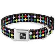 Dog Bone Seatbelt Buckle Collar - Diamonds Black/Multi Color