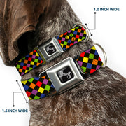 Dog Bone Seatbelt Buckle Collar - Diamonds Black/Multi Neon