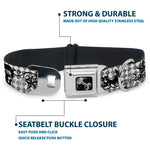 Dog Bone Seatbelt Buckle Collar - Diamonds White/Gray w/Skulls