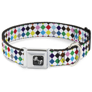 Dog Bone Seatbelt Buckle Collar - Diamonds White/Multi Color
