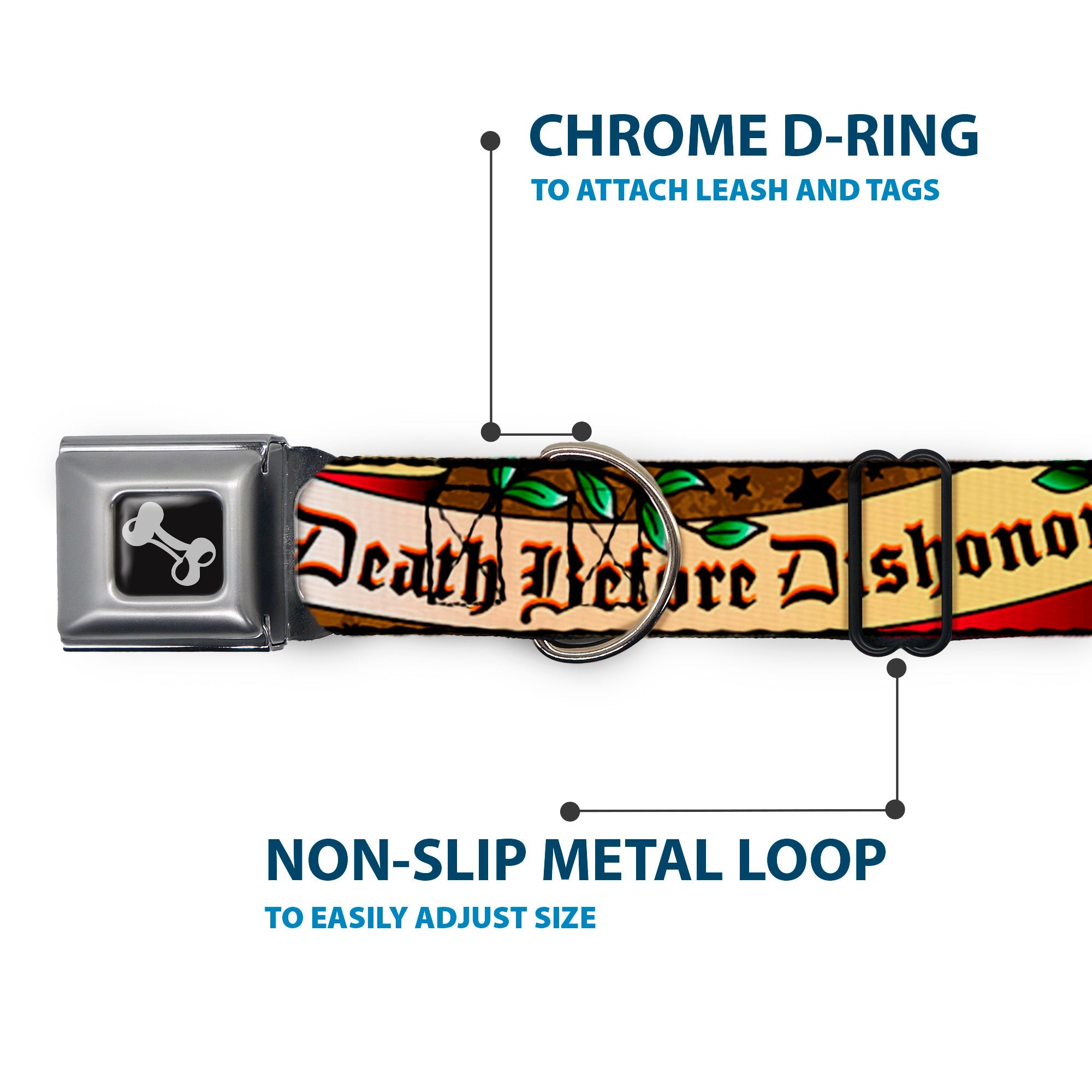 Dog Bone Seatbelt Buckle Collar - Death Before Dishonor Olive