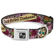 Dog Bone Seatbelt Buckle Collar - Death Before Dishonor Pink