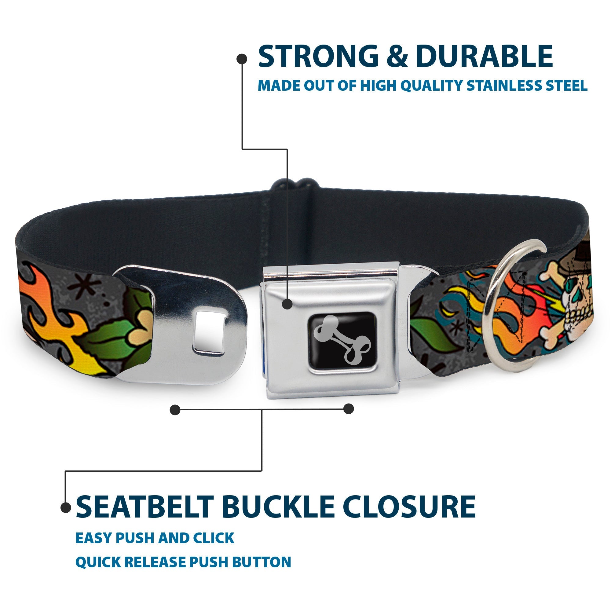 Dog Bone Seatbelt Buckle Collar - Death or Glory Gray
