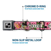 Dog Bone Seatbelt Buckle Collar - Death or Glory Pink