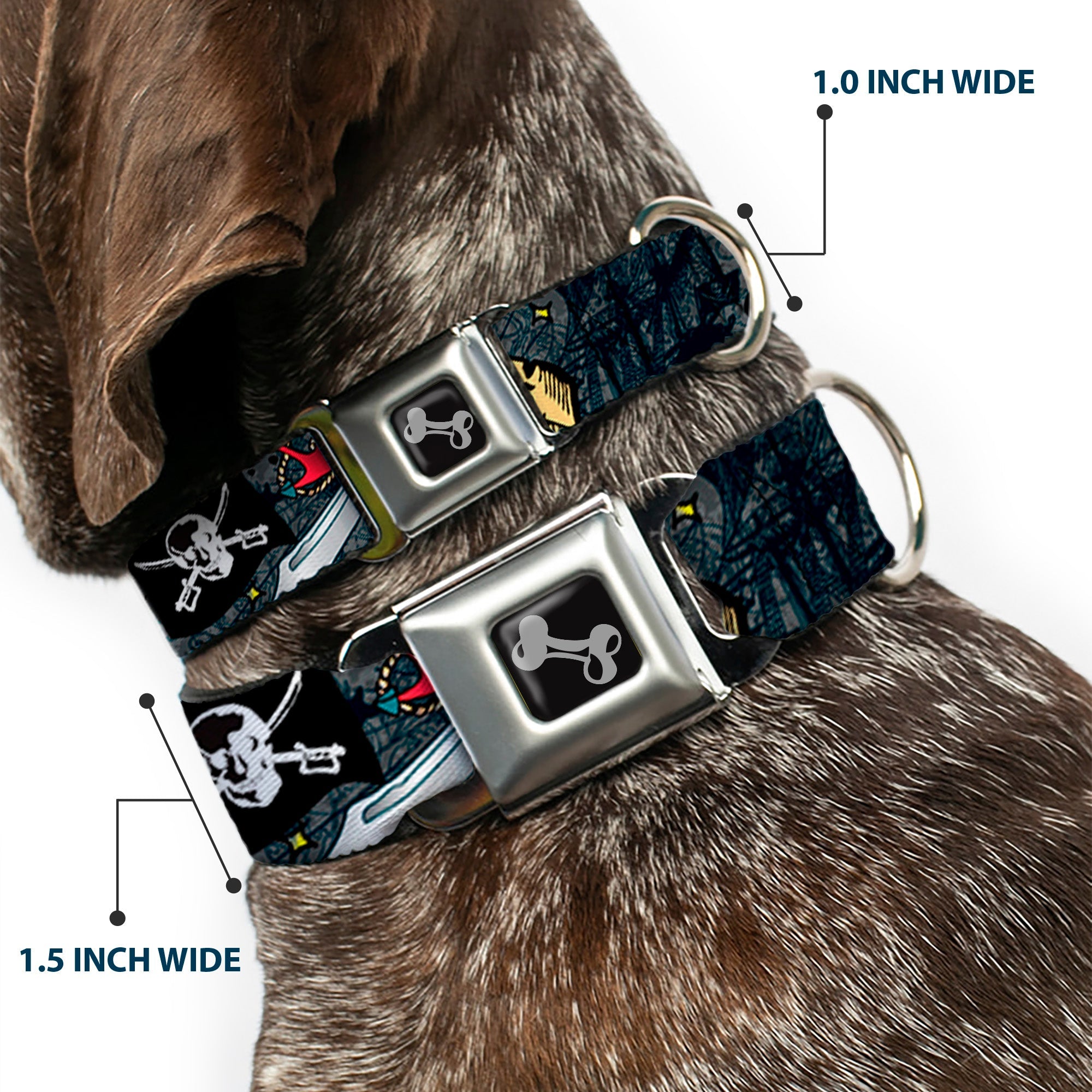 Dog Bone Seatbelt Buckle Collar - Dead Men Tell No Tales Gray