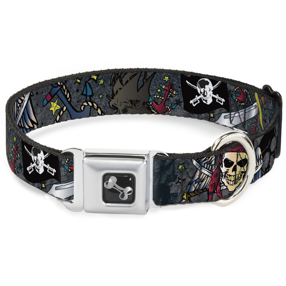 Dog Bone Seatbelt Buckle Collar - Dead Men Tell No Tales Gray