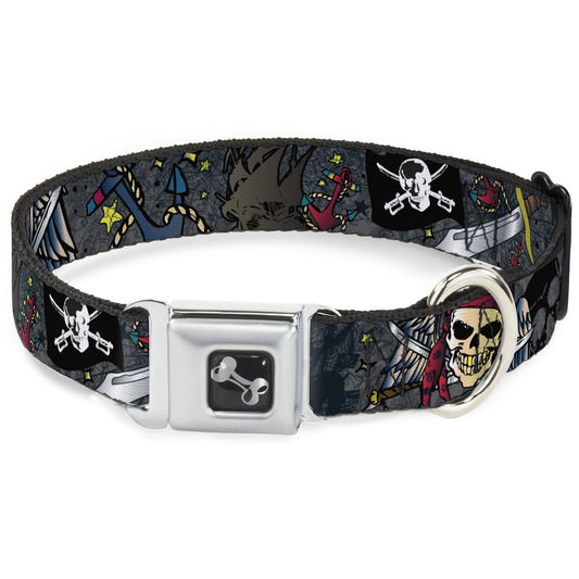Dog Bone Seatbelt Buckle Collar - Dead Men Tell No Tales Gray