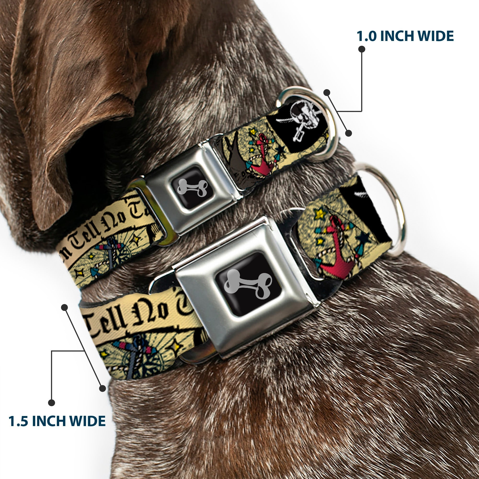 Dog Bone Seatbelt Buckle Collar - Dead Men Tell No Tales Tan