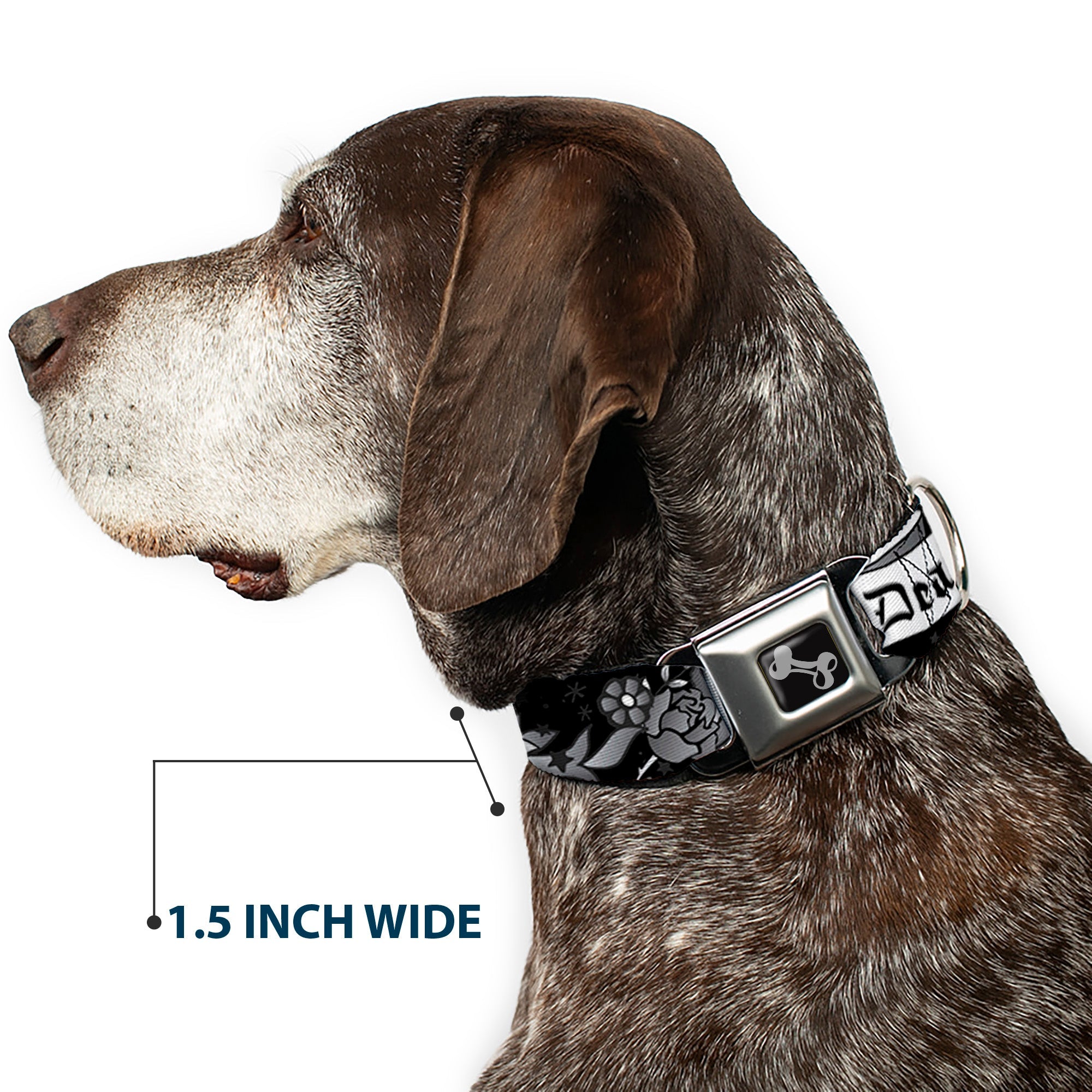 Dog Bone Seatbelt Buckle Collar - Death Before Dishonor Black/White