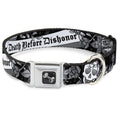 Load image into Gallery viewer, Dog Bone Seatbelt Buckle Collar - Death Before Dishonor Black/White
