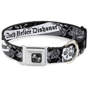 Dog Bone Seatbelt Buckle Collar - Death Before Dishonor Black/White