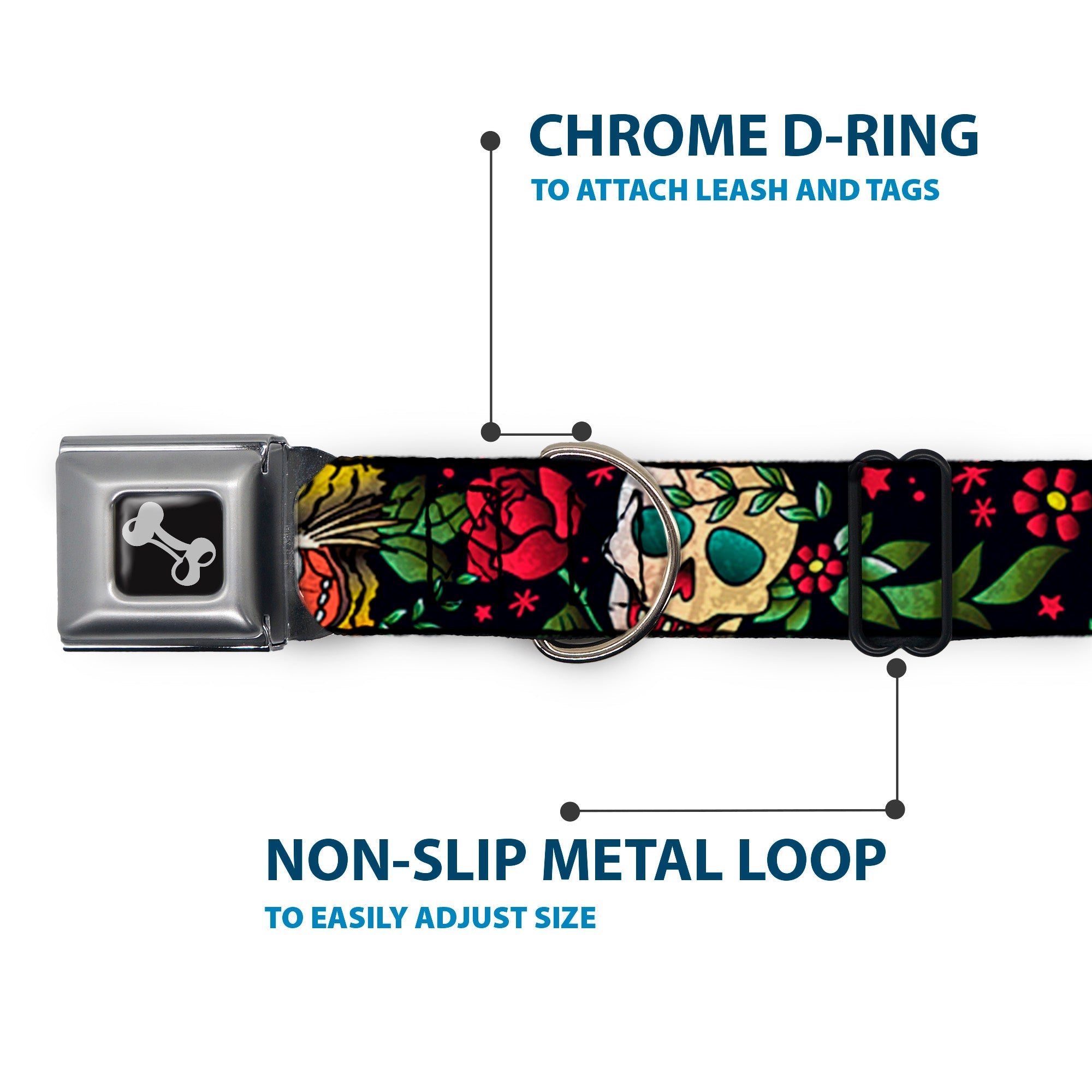 Dog Bone Seatbelt Buckle Collar - Death Before Dishonor CLOSE-UP Black