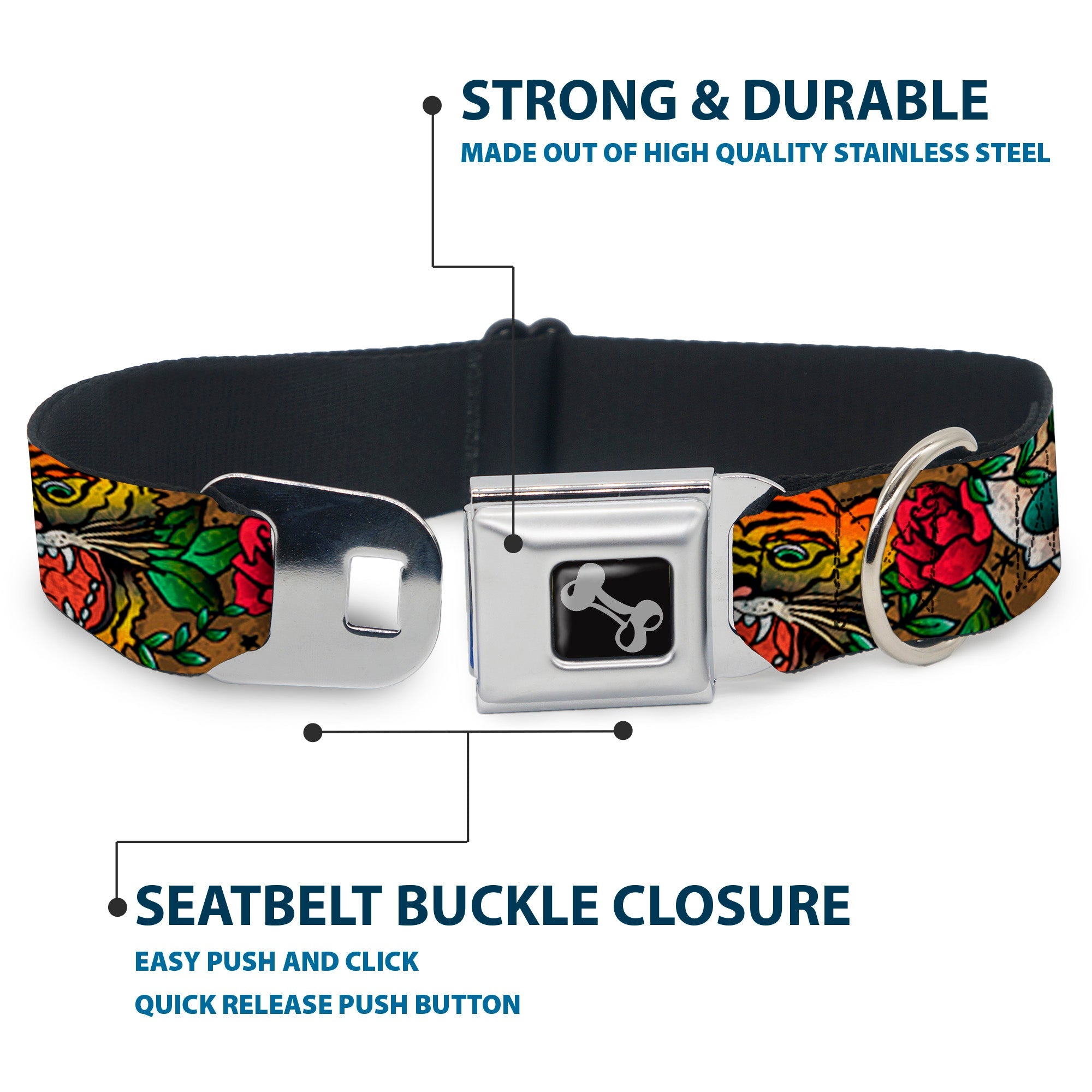 Dog Bone Seatbelt Buckle Collar - Death Before Dishonor CLOSE-UP Olive
