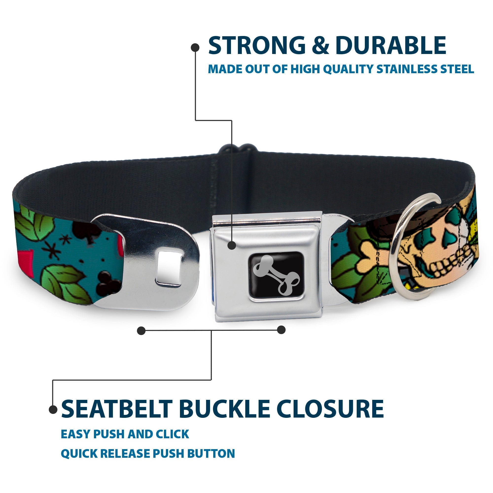 Dog Bone Seatbelt Buckle Collar - Death or Glory CLOSE-UP Gray