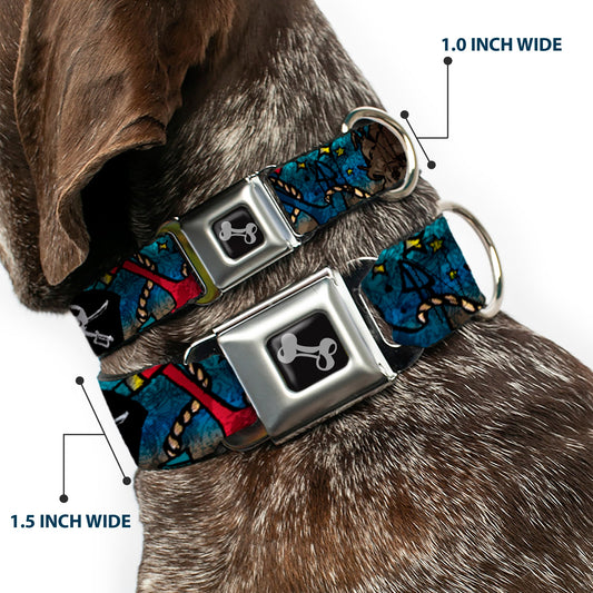 Dog Bone Seatbelt Buckle Collar - Dead Men Tell No Tales CLOSE-UP Turquoise