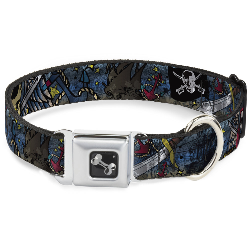 Dog Bone Seatbelt Buckle Collar - Dead Men Tell No Tales CLOSE-UP Turquoise