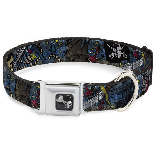 Dog Bone Seatbelt Buckle Collar - Dead Men Tell No Tales CLOSE-UP Turquoise
