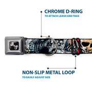 Dog Bone Seatbelt Buckle Collar - Dead Men Tell No Tales CLOSE-UP White