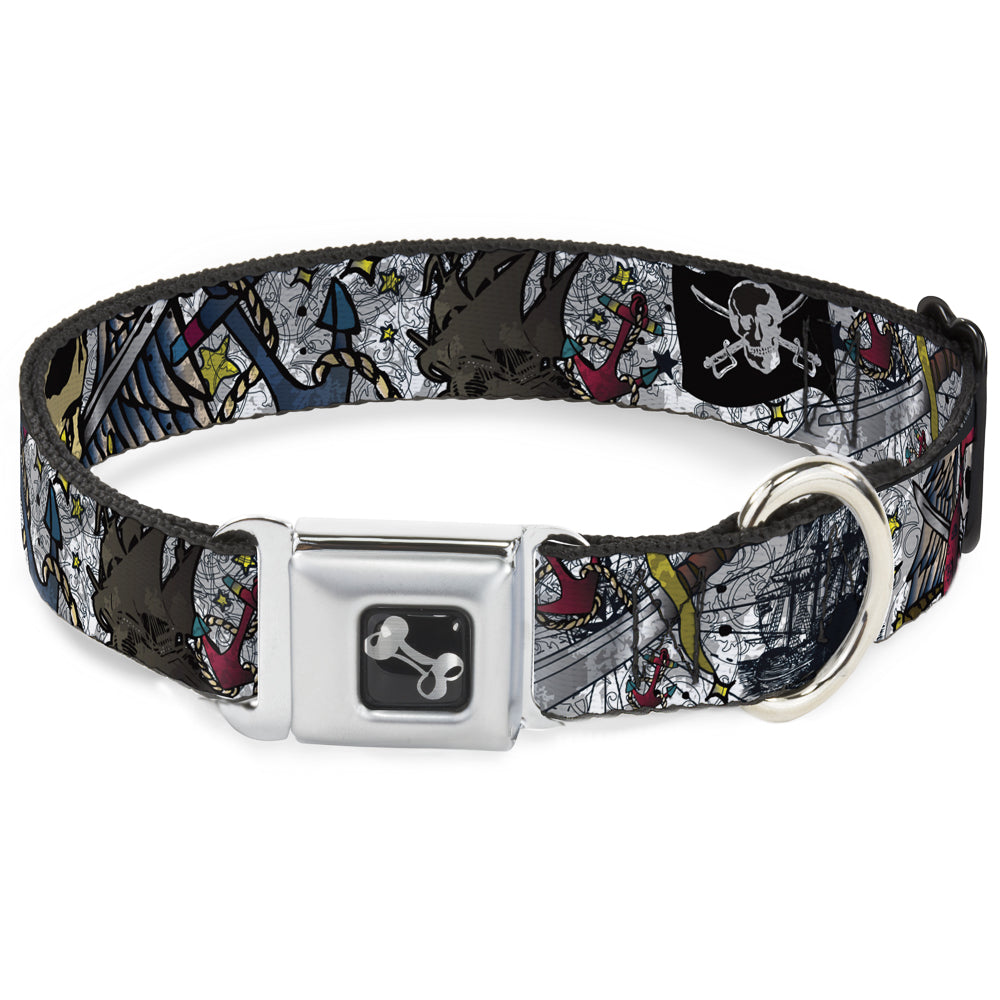Dog Bone Seatbelt Buckle Collar - Dead Men Tell No Tales CLOSE-UP White
