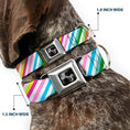 Load image into Gallery viewer, Southlake Paws Dog Bone Seatbelt Buckle Collar features diagonal stripes in white and multi-color, measuring 1.0 inch wide.
