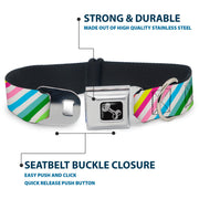 Dog Bone Seatbelt Buckle Collar - Diagonal Stripes White/Multi Color
