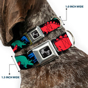 Dog Bone Seatbelt Buckle Collar - Dinosaurs Black/Multi Color