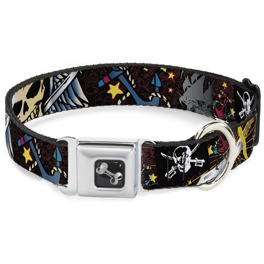 Dog Bone Seatbelt Buckle Collar - Dead Men Tell No Tales Black