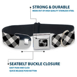 Dog Bone Seatbelt Buckle Collar - Diagonal Buffalo Plaid Black/White