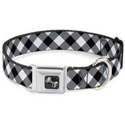 Dog Bone Seatbelt Buckle Collar - Diagonal Buffalo Plaid Black/White