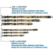 Dog Bone Seatbelt Buckle Collar - Dead Men Tell No Tales CLOSE-UP Tan