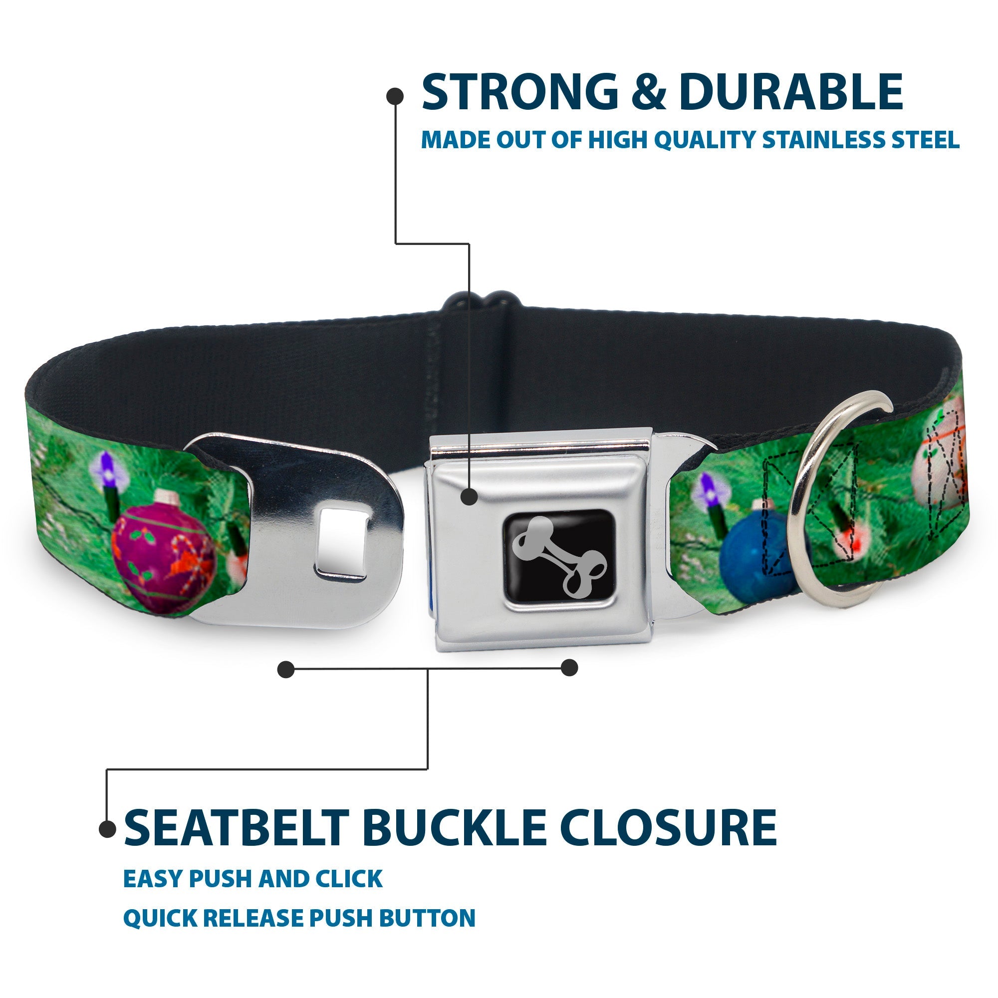 Dog Bone Seatbelt Buckle Collar - Decorated Tree