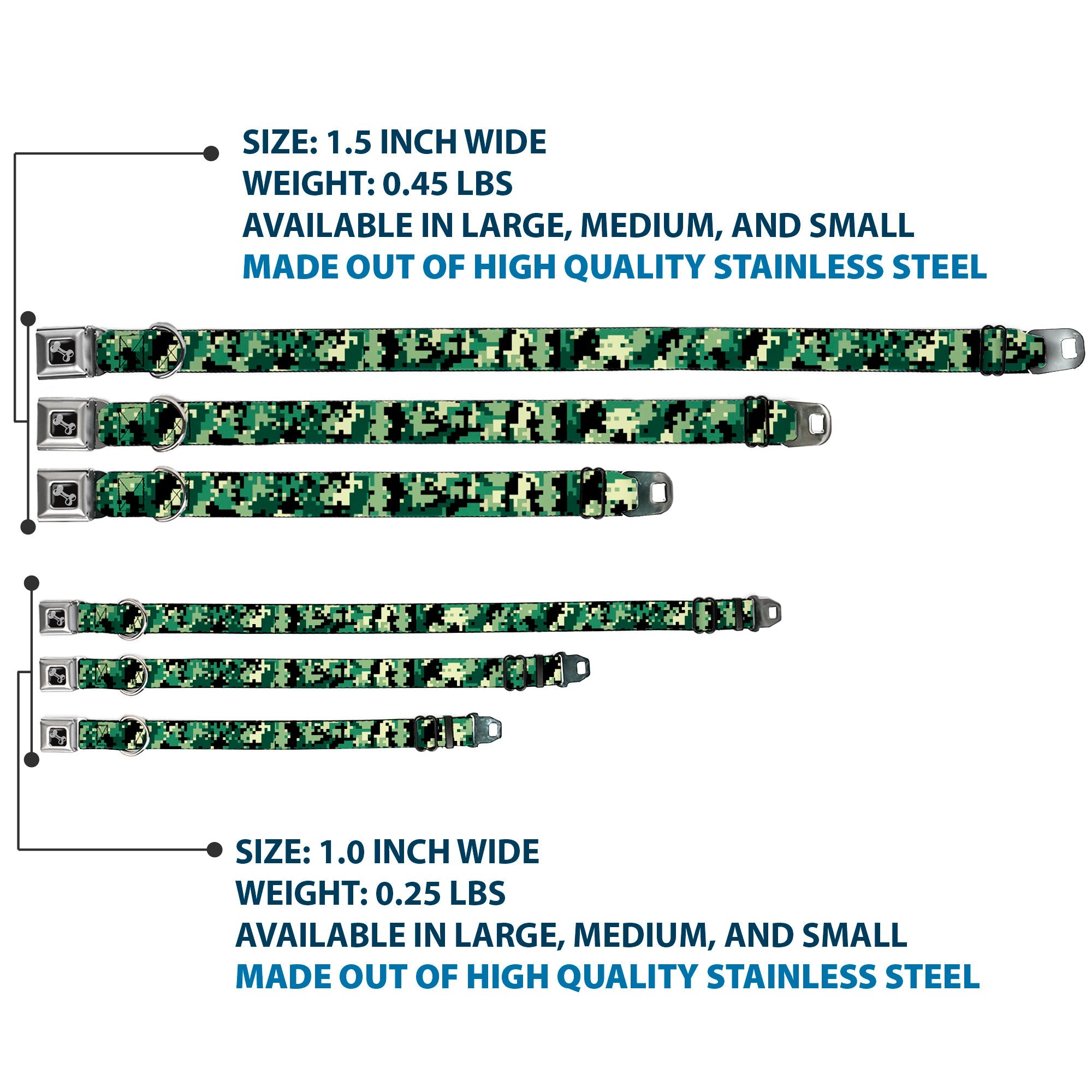 Dog Bone Seatbelt Buckle Collar - Digital Camo