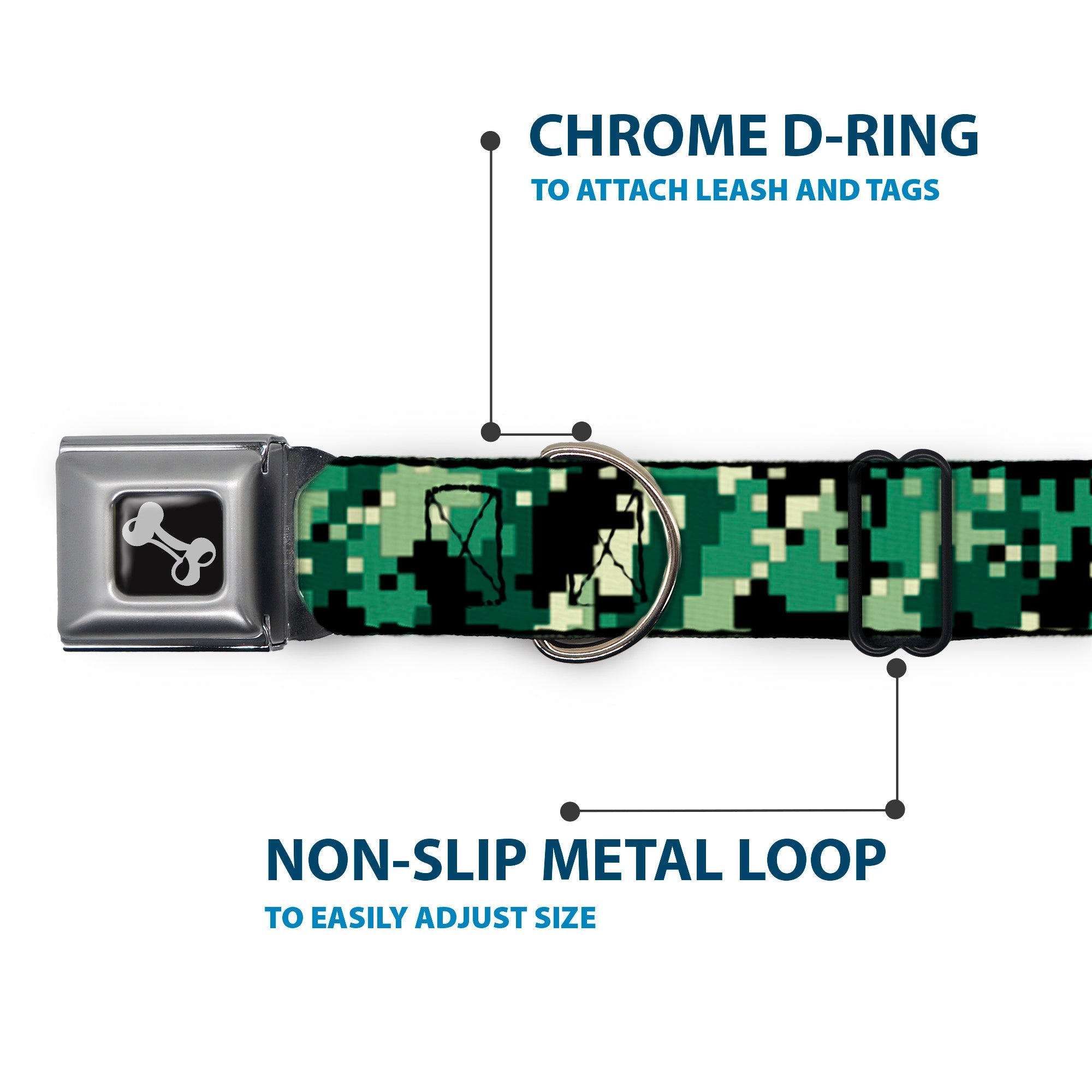 Dog Bone Seatbelt Buckle Collar - Digital Camo