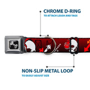 Dog Bone Seatbelt Buckle Collar - DJ Skulls Up/Down Black/Red