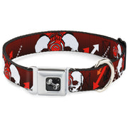 Dog Bone Seatbelt Buckle Collar - DJ Skulls Up/Down Black/Red